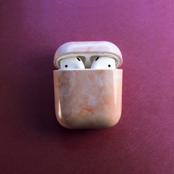 Airpods austiņu aizsargvāciņš Rozā marmors.  Gaumīgs Apple Airpods maciņš