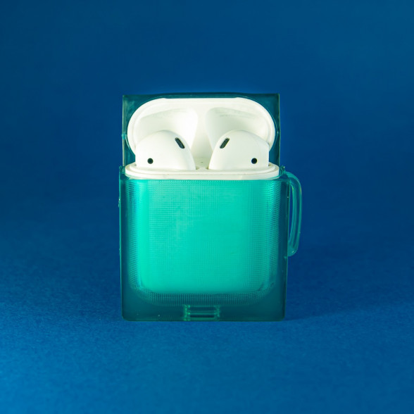 Caurspidīgs maciņš Airpods bezvadu austiņam - Ice blue, zilā krāsa