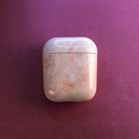 Airpods austiņu vāciņš Rozā marmors.  Elegants Apple Airpods aizsargmaciņš