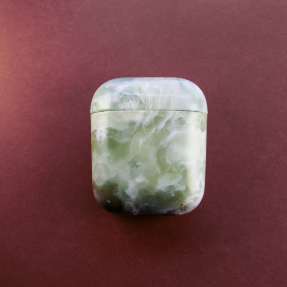 Dizainisks Airpods vāciņš Zaļš marmors.  Gaumīgs Airpods aizsargmaciņš